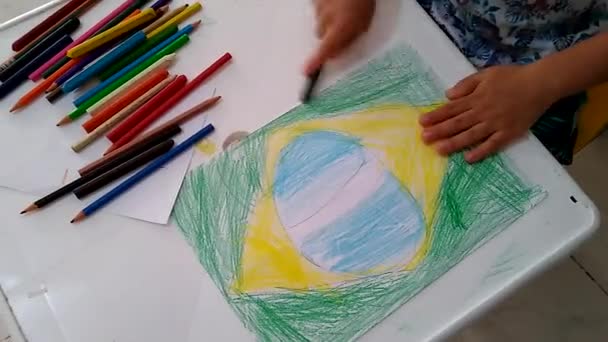 Salvador Bahia Brasil Noviembre 2020 Niño Visto Pintando Dibujo Bandera — Vídeos de Stock