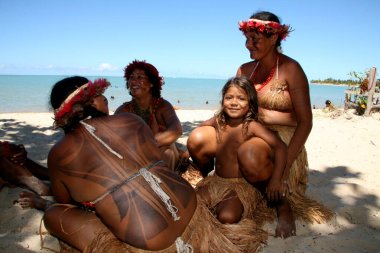 santa cruz cabralia, bahia / brazil - april 19, 2008: Pataxo Indians are seen during disputes at indigenous games in the Coroa Vermelha village in the city of Santa Cruz Cabralia. clipart