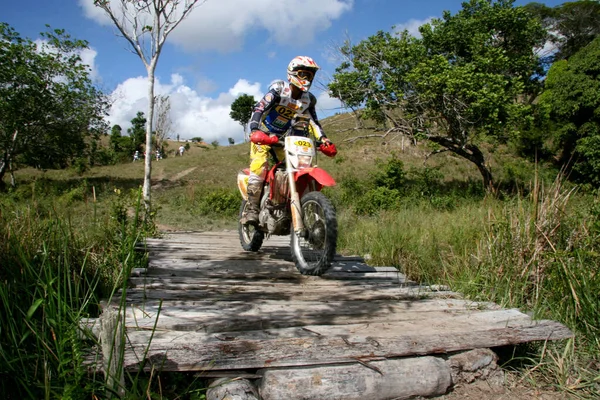 Porto Seguro Bahia Brazil Aprile 2008 Motociclista Durante Enduro Motociclistico — Foto Stock