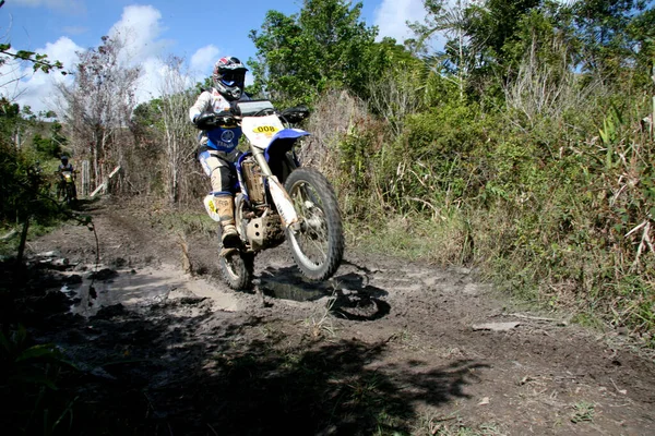 Porto Seguro Bahia Brasil Abril 2008 Motociclista Durante Motocross Enduro — Fotografia de Stock