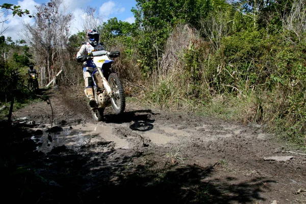 Porto Seguro Bahia Brazil Aprile 2008 Motociclista Durante Enduro Motociclistico — Foto Stock