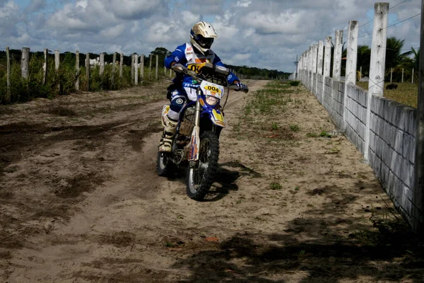 Porto Seguro Bahia Brasil Abril 2008 Motociclista Durante Motocross Enduro — Fotografia de Stock