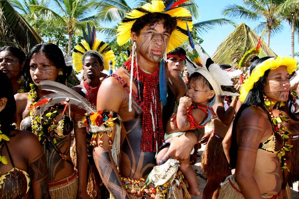 Санта Крус Кабралия Баия Бразилия Апреля 2009 Индейцы Патаксо Встречаются — стоковое фото