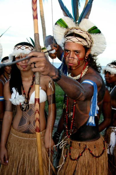 Santa Cruz Cabralia Bahia Brasil Abril 2009 Índios Pataxo São — Fotografia de Stock