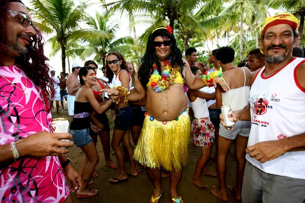 Camamu Bahia Brasil Fevereiro 2012 Homens Vestidos Mulher Participam Festa — Fotografia de Stock