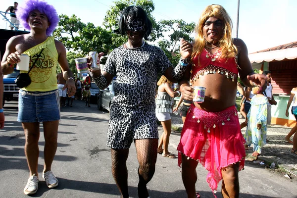 Ilheus Bahia Brazil February 2012 Карнавальний Блок Складається Чоловіків Одягнених — стокове фото