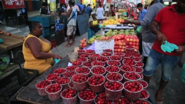 Salvador Bahia Brazil Decembrie 2020 Fructe Acerola Vânzare Piață Fructe — Videoclip de stoc