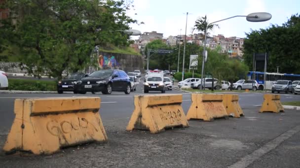Salvador Bahia Braziliaans December 2020 Straat Geblokkeerd Met Concertblok Salvador — Stockvideo