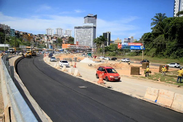 Salvador Bahia Brasil Dezembro 2020 Visão Construção Uma Estrada Pública — Fotografia de Stock