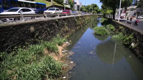 Salvador Bahia Brazylia Grudnia 2020 Otwarty Kanał Kanalizacyjny Jest Postrzegany — Wideo stockowe