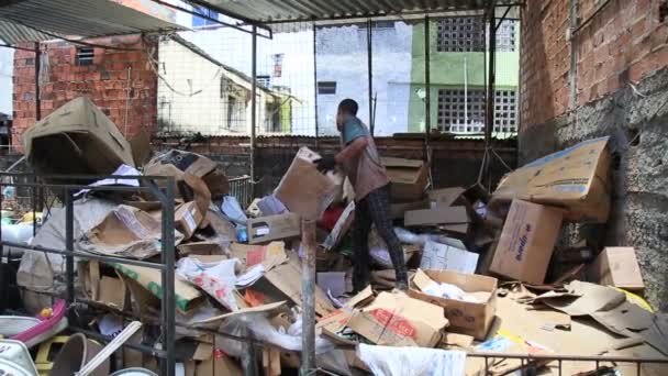 Salvador Bahia Brasile Dicembre 2020 Lavoratore Viene Visto Separare Materiale — Video Stock