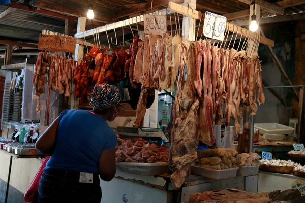 Salvador Bahia Brazylijski Grudnia 2020 Suszone Mięso Wędzone Mięso Sprzedaż — Zdjęcie stockowe