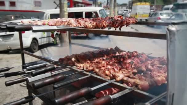 Salvador Bahia Brasilien Dezember 2020 Grillen Von Huhn Und Pfefferoni — Stockvideo