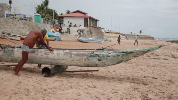 Salvador Bahia Brasile Dicembre 2020 Pescatori Vengono Visti Spingere Una — Video Stock