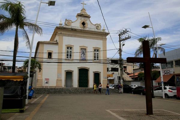 Salvador, Bahia, Brezilya - 21 Aralık 2020: Salvador şehrindeki Nossa Senhora da Conceicao Kilisesi cephesi. 1625 civarında balıkçılar tarafından inşa edilmiş bir anıt. * * * Yerel altyazı * *