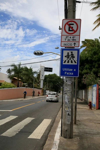 Salvador Bahia Brasil Dezembro 2020 Sinal Trânsito Indicando Passagem Pedestres — Fotografia de Stock