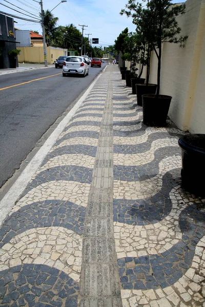 Salvador Bahia Brasil Dezembro 2020 Calçada Com Desenho Mosaico Feita — Fotografia de Stock