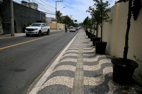 Salvador Bahia Brasil Dezembro 2020 Calçada Com Desenho Mosaico Feita — Fotografia de Stock