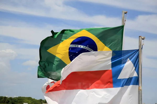 Salvador Bahia Brazylijski Grudnia 2020 Flaga Brazylii Stanu Bahia Widoczne — Zdjęcie stockowe