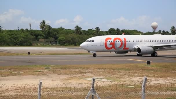 ブラジル バヒア州サルバドル発 2020年12月23日 Gol Transports Aereos社のボーイング737 8Eh機は サルバドール市の国際空港の滑走路で離陸手続き中に見られます — ストック動画