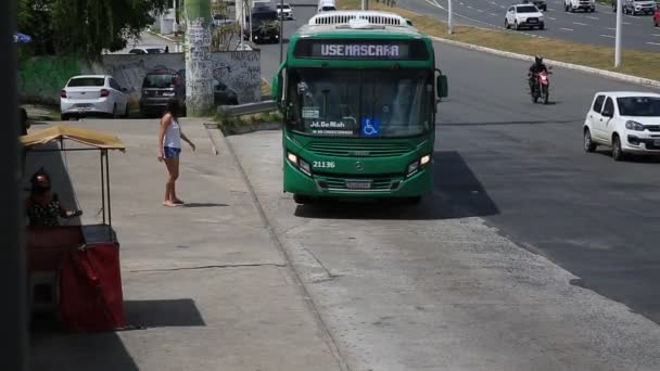Salvador Bahia Brazil December 2020 People Seen Bus Stop City — Stock Video