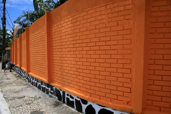 Salvador Bahia Brasil Dezembro 2020 Parede Feita Tijolo Laranja Pintada — Fotografia de Stock