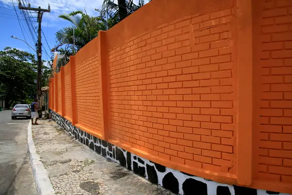 Salvador Bahia Brasil Dezembro 2020 Parede Feita Tijolo Laranja Pintada — Fotografia de Stock