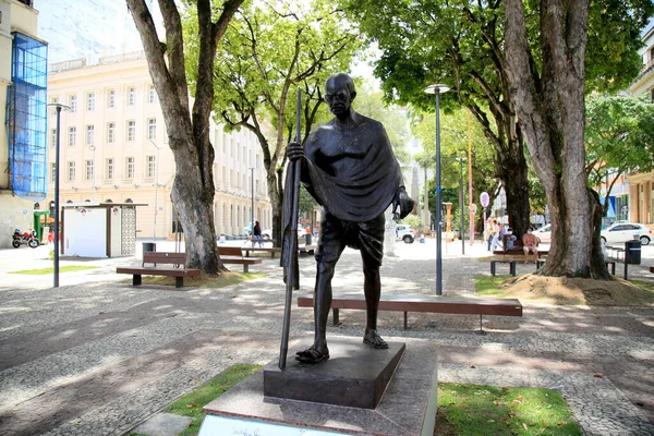 Salvador Bahia Brasil Novembro 2020 Escultura Mahatma Gandhi Vista Uma — Fotografia de Stock