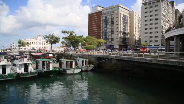 Salvador Bahia Brazil December 2020 Boats Seen Mooring Area Next — стоковое видео