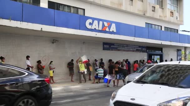 Salvador Bahia Brasil Diciembre 2020 Gente Banco Caixa Economica Federadal — Vídeo de stock