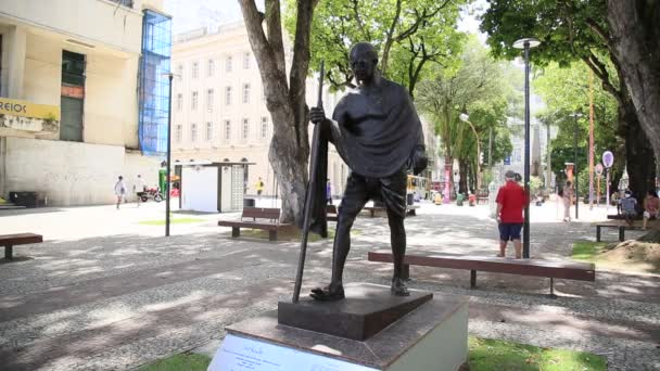 Salvador Bahia Brasil Novembro 2020 Escultura Mahatma Gandhi Vista Praça — Vídeo de Stock