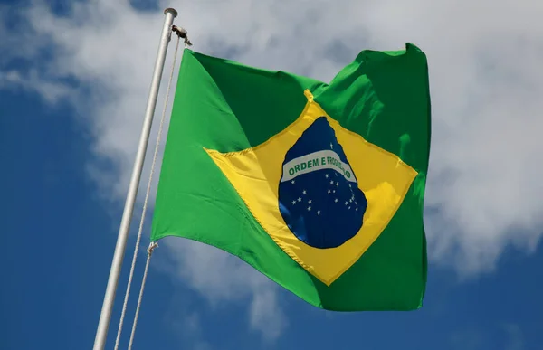 Salvador Bahia Brazylijski Grudnia 2020 Flaga Brazylijska Widziana Jest Maszcie — Zdjęcie stockowe