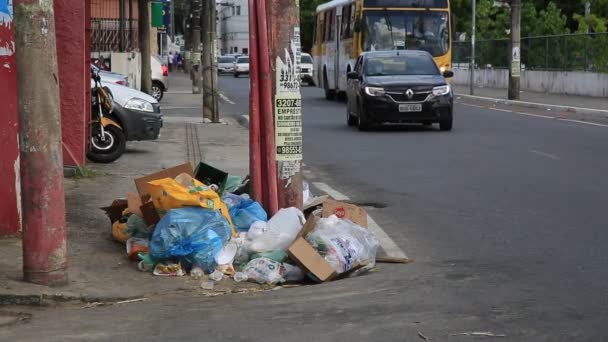 Salvador Bahia Brasil Janeiro 2021 Acumulação Lixo Vista Rua Bairro — Vídeo de Stock