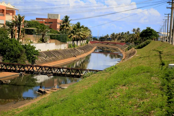 Salvador Bahia Brasil Janeiro 2021 Vista Canal Rio Camurugipe Cidade — Fotografia de Stock