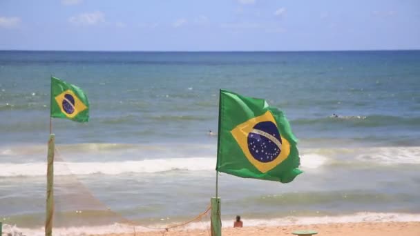 Salvador Bahia Brazil Januari 2021 Brrazils Flagga Syns Mast Stranden — Stockvideo