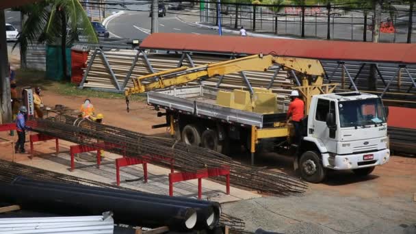 Salvador Bahia Brasil Enero 2021 Camión Munck Área Construcción Carreteras — Vídeos de Stock