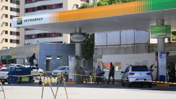 Salvador Bahia Brazilië Januari 2021 Zicht Het Benzinestation Van Petrobras — Stockvideo