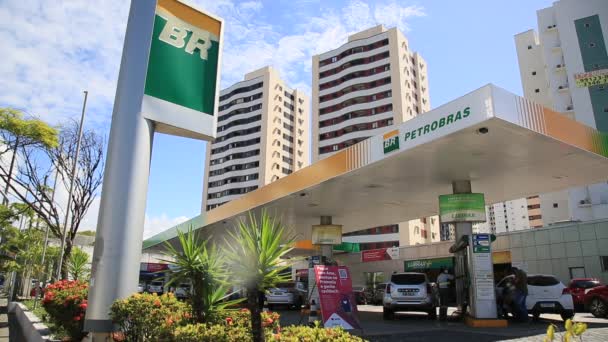 Salvador Bahia Brasil Janeiro 2021 Vista Posto Gasolina Petrobras Bairro — Vídeo de Stock