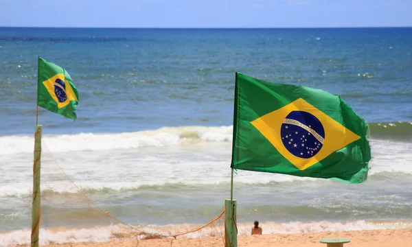 Salvador Bahia Brazil Janjanuary 2021 Прапор Бразіля Видно Щоглі Пляжі — стокове фото
