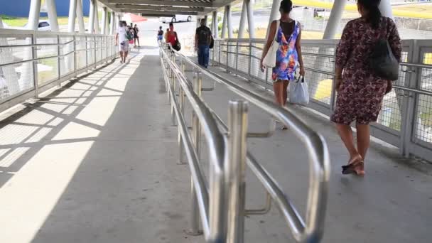 Salvador Bahia Brazil January 2021 People Seen Passing Handrail Pedestrian — Stock Video