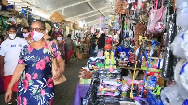 Salvador Bahia Brasilien Januar 2021 Menschen Mit Masken Zum Schutz — Stockvideo