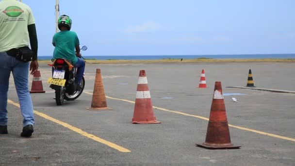 Salvador Bahia Brazil January 2021 Driving School Student Seen Motorcycle — Stock Video