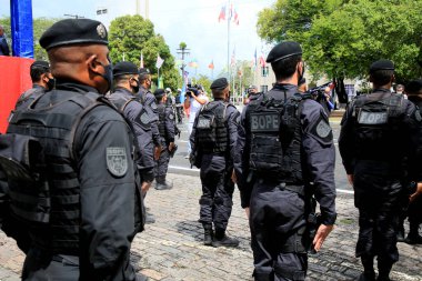 Salvador, Bahia, Brezilya - 13 Ocak 2021: Özel Harekat Taburu üyesi - Bahia Askeri Polisi Bope, Salvador 'daki Vila Militar' da düzen içinde görüldü..