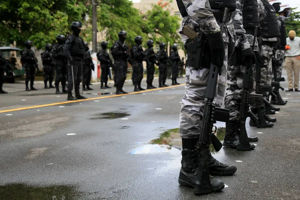 ブラジルのバイーア州サラドール 2021年1月13日 バイーア軍警察のショック大隊のメンバー 彼らはサルバドール市のヴィラ ミリタルで形成されています — ストック写真
