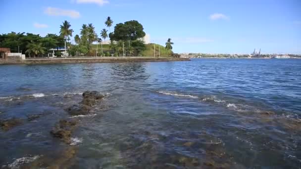 Salvador Bahia Brasil Janeiro 2021 Vista Água Mar Região Ponta — Vídeo de Stock