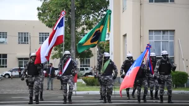 Salvador Bahia Brasil Enero 2021 Integrante Del Batallón Choques Policía — Vídeos de Stock
