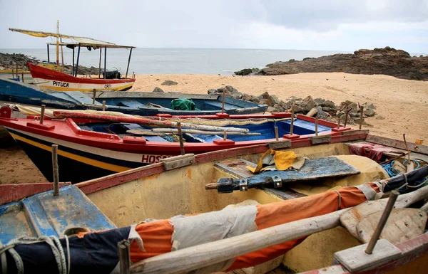 Salvador Bahia Brasil Janeiro 2021 São Vistos Barcos Pesqueiros Coletados — Fotografia de Stock