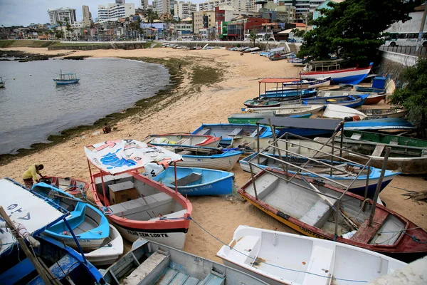 Salvador Bahia Brasil Janeiro 2021 São Vistos Barcos Pesqueiros Coletados — Fotografia de Stock