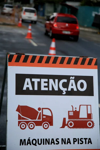 Salvador Bahia Brasil Janeiro 2021 Sinal Indica Homens Que Trabalham — Fotografia de Stock