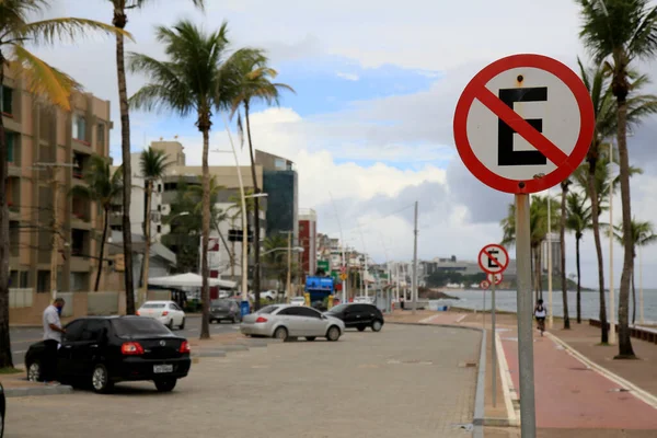 Salvador Bahia Brasil Enero 2021 Señal Tráfico Indica Prohibido Aparcar — Foto de Stock